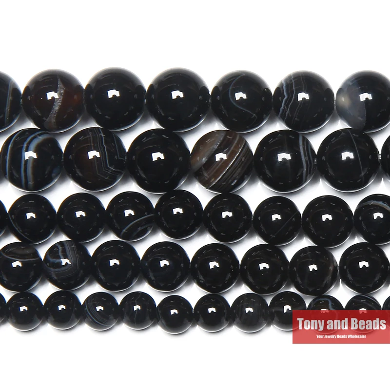 

Free Shipping Natural Stone Black Stripe Onyx Agates Round Loose Beads Pick Size