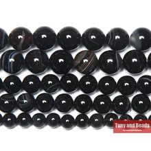Cuentas sueltas redondas de ágata ónix con rayas negras, piedra Natural, tamaño a elegir, 4, 6, 8, 10 y 12MM