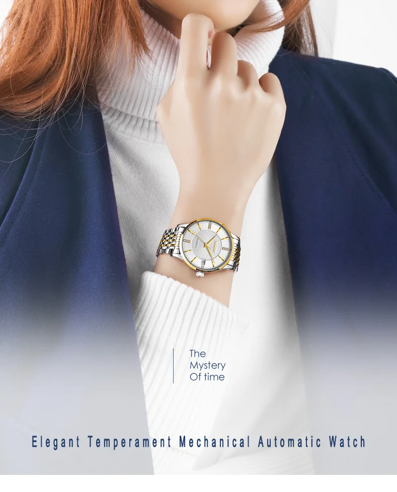 DOM женские часы со стальным сетчатым браслетом, креативные женские механические наручные часы с золотым циферблатом, женские часы, Relogio Feminino G-79