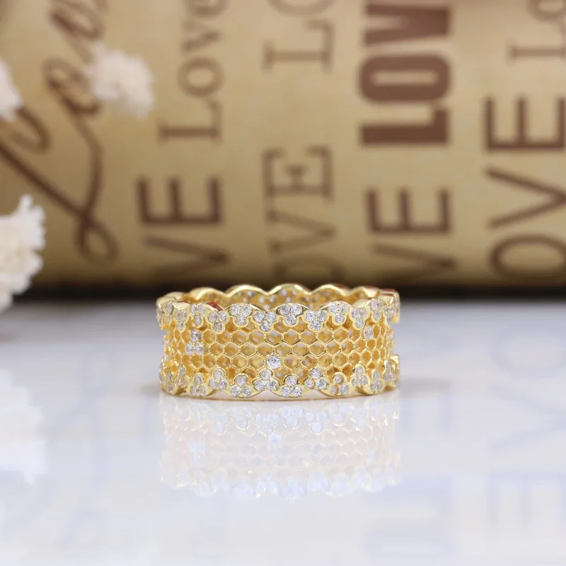 LouLeur 925 пробы серебряные кольца с Сотами золотого цвета Циркон Модные 925 Серебряные кольца для женщин Свадебные ювелирные изделия для шармов