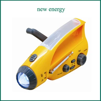 

[Seven Neon]Fashion Patent Crank Dynamo Solar Flashlight/alarm/Mobilephone Charger/AM FM radio/bright camping light tourch