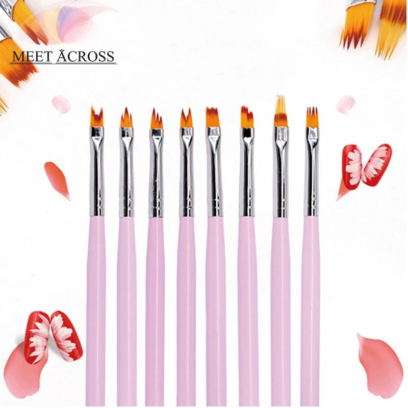 

MEET ACROSS Nail Art French Brushes Smile Half Moon Shape Pink Handle Flower Petal Gradient Fade Color Painting DIY Drawing Pen