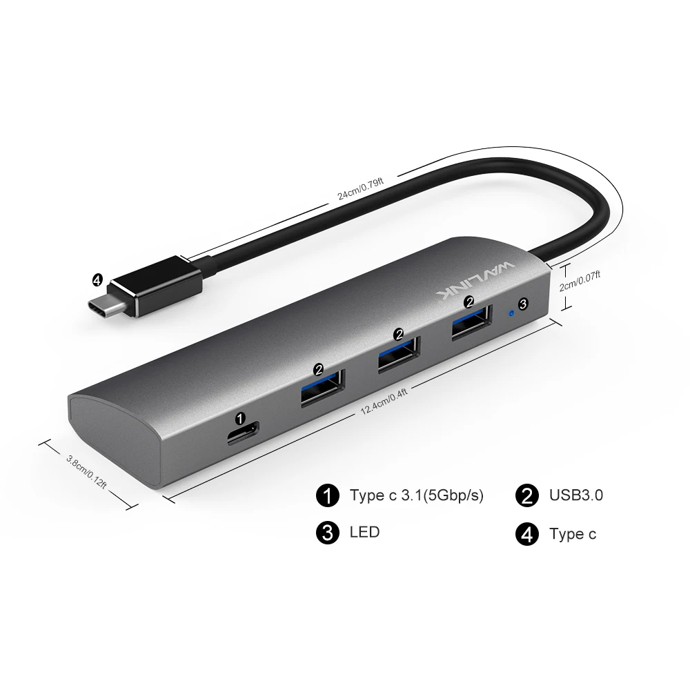 Сертифицированный 4 порта usb-хаб 3,0 USB-C сплиттер с адаптером питания 5В/4А алюминиевый высокоскоростной 5 Гбит/с EU/US/UK для ноутбука MacBook