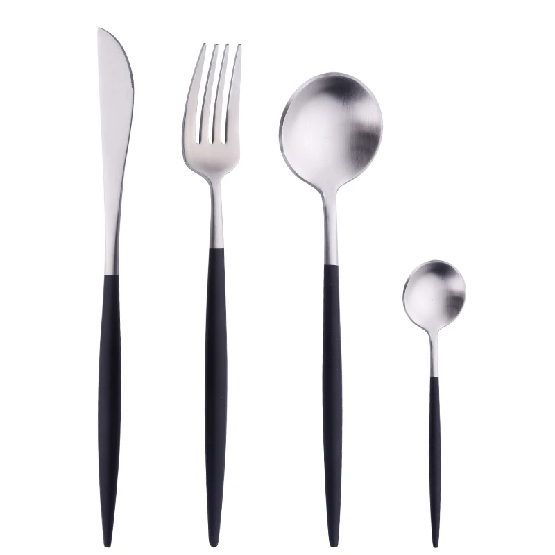 24Pcs/Set High Grade Cutlery Matte Black Handle Stainless Steel Food