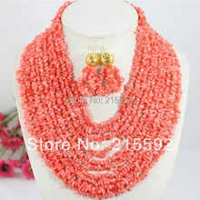 Новая мода розовый коралл Бусины комплект ювелирных изделий в нигерийском стиле Африканский Свадебный коралловые Бусины комплект ювелирных изделий cj070