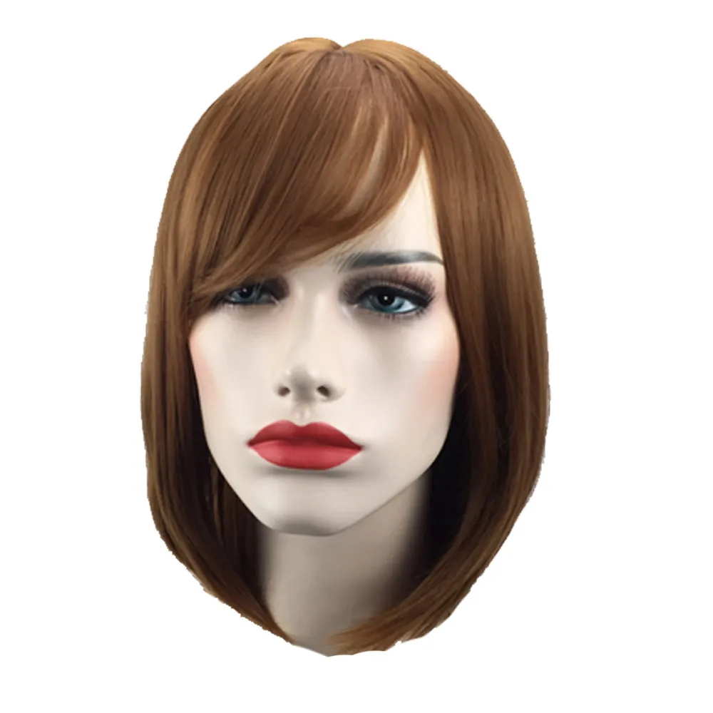 Sexy Women's Full Bangs Wigs Short Wig Straight Female Gradient Color Hair Cosplay Party Hairnet