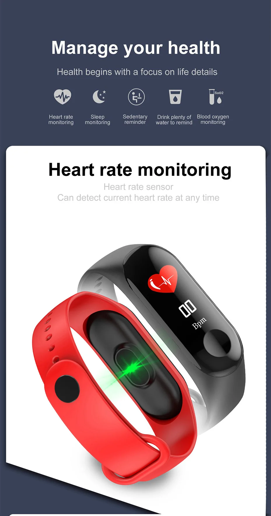 Newest Smart bracelet M3 Sports Blood Pressure Oxygen Heart Rate Monitor Watch Message Caller Smart Band PK For Xiomi mi band 3 (8)