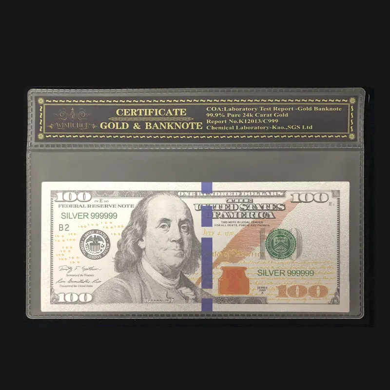 Новые продукты для серебро долларовая банкнота 100 долларовая банкнота в центре сообщений в течение 24 k посеребренный COA рамки для сбора и подарок