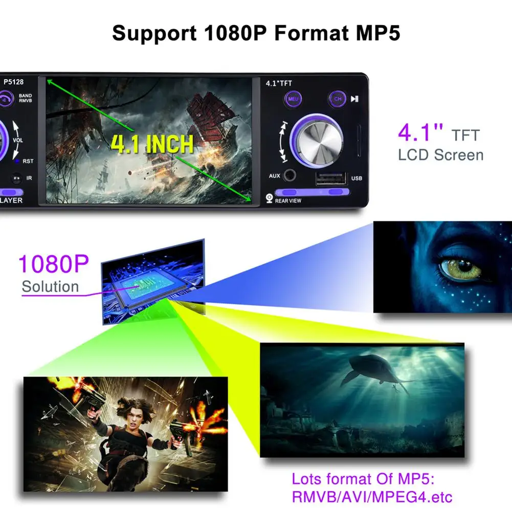 

4.1" TFT LCD HD Digital 1080P Backlit Colorful Backup Camera ISO Port Priority Bluetooth MP5 Player P5128 mp5 car player