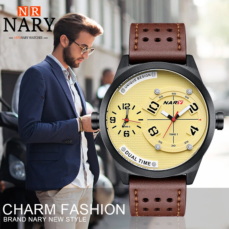

Two Time Zone Men's Watch Top Brand Luxury Dual Time Zone Display Sport Watches Men Leather Quartz Male Clock Man Wristwatch