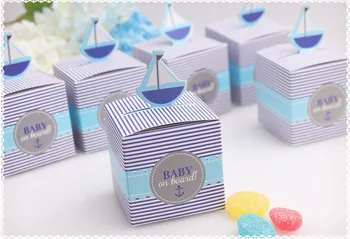 

4000pcs/lot New Blue "Baby On Board" Pop-Up Sailboat Candy Favor Boxes box for Baby Shower With Free Shipping #HX463