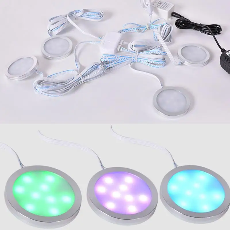 

Color Changing Remote Control Kitchen Cabinet Light Set Puck RGB Shelf Decoration Light US EU Plug 2.5W RGB LED Lighting