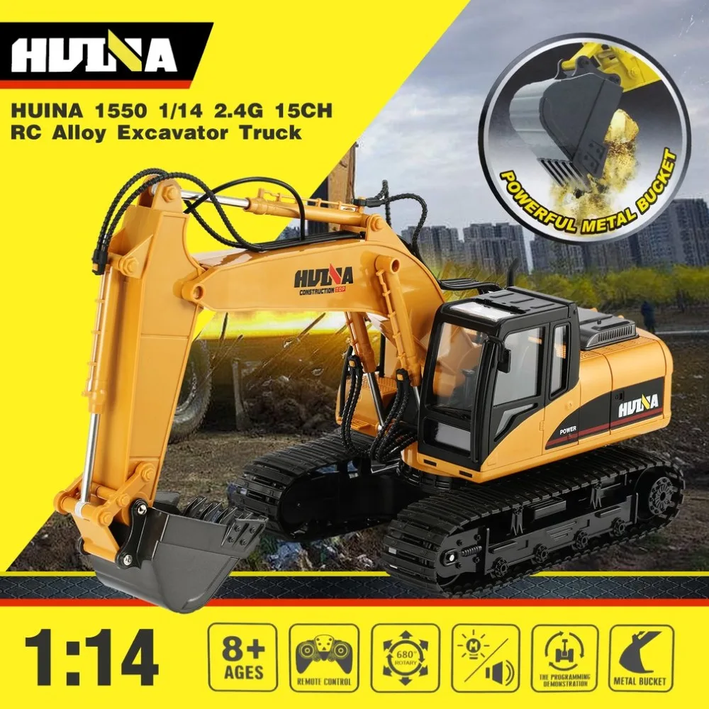 HUINA 1550 RC экскаватор 680 градусов вращение сплава ведро 1/14 15CH строительство автомобиля игрушка подарок с прохладным звуком/свет Effec zx