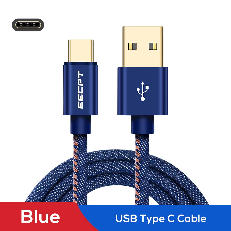 Кабель EECPT usb type C для быстрой зарядки данных USB C кабель для samsung Galaxy S9 S8 Plus мобильный кабель для зарядки телефона для Xiaomi Mi 9 8 - Цвет: Blue