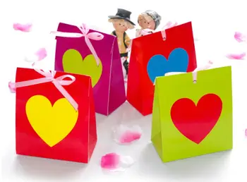 

CREATIVE colorful heart favor candy box, festa bomboniere sweets dragee with ribbon for wedding marriage party Christmas, 100PCS