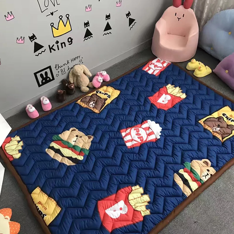 Baby Shining Cotton Baby Mat 2cm Thick Play Mat for Living Room 140*195CM(55*76in) Folding Non-slip Bedroom Carpet Winter