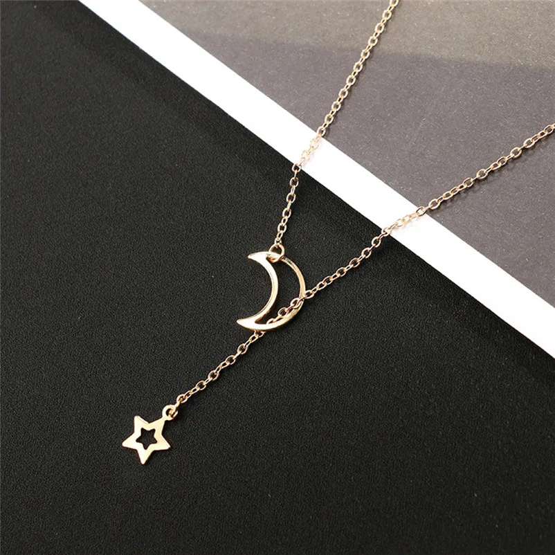 Fashion Necklace chain for women Moon Star Pendant Choker Necklace Long Chain Jewelry collares mujer Collier ras de cou A14#N (7)