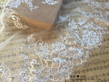 

44cm Wide 3Meters/Lot Bilateral Eyelash Lace Fabric Exquisite Black White Lace Ribbons DIY Clothing Dress Custom Handmade Design