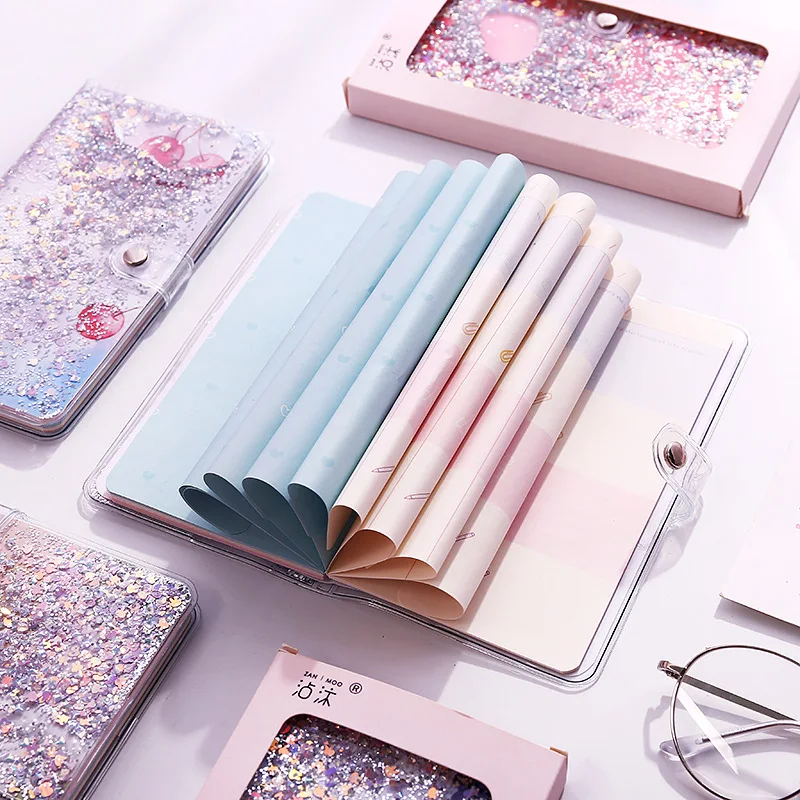 

17.2x9.2cm Small Cute Liquid Notebook Paper Water Giltter Notepad Planner for School Office Supplies Kids Gift Stationery
