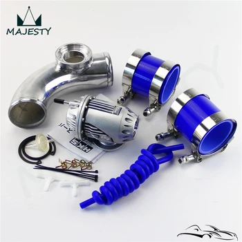 

SQV Blow Off Valve BOV IV 4+2.25''57mm 90 degree Flange Pipe+ BLUE silicon Hose kit