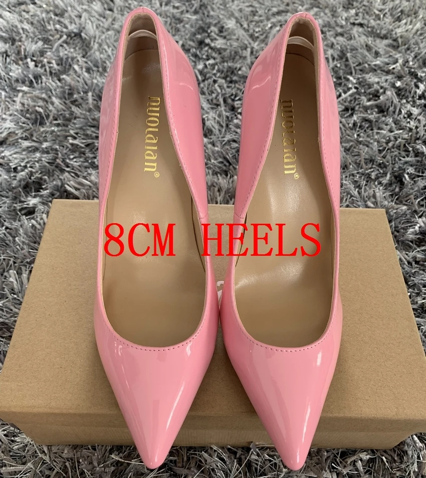 Брендовая модная женская обувь пикантные женские туфли-лодочки из лакированной кожи на высоком каблуке 12 см/10 см/8 см с острым носком - Цвет: QQPAL pink8cm