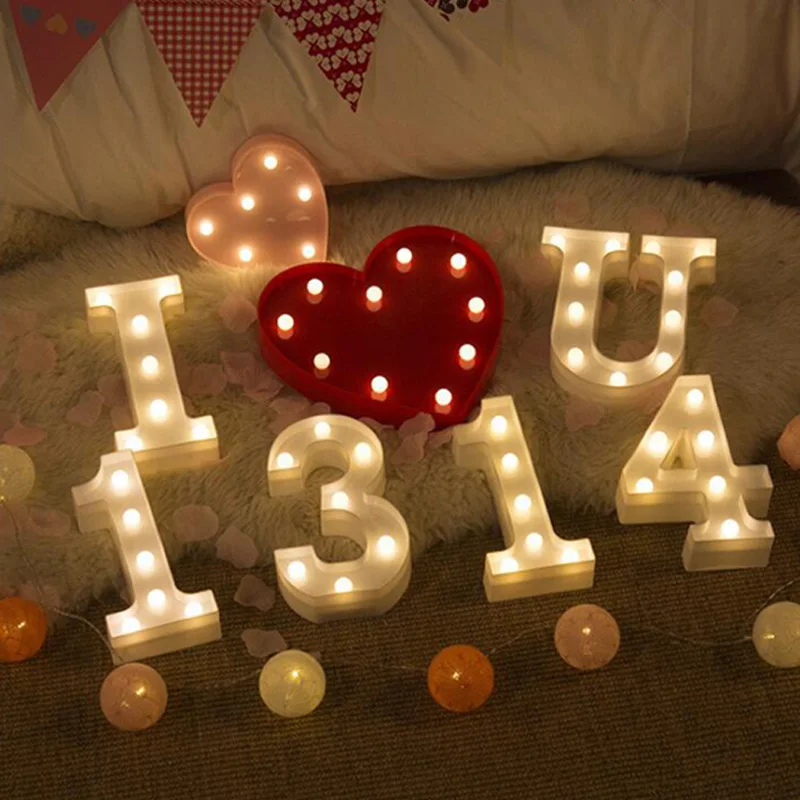 DIY White Plastic LED Letters decor Night Light Marquee Sign Alphabet Lights Lamp Home Culb Outdoor Indoor Wall Decoration | Лампы и