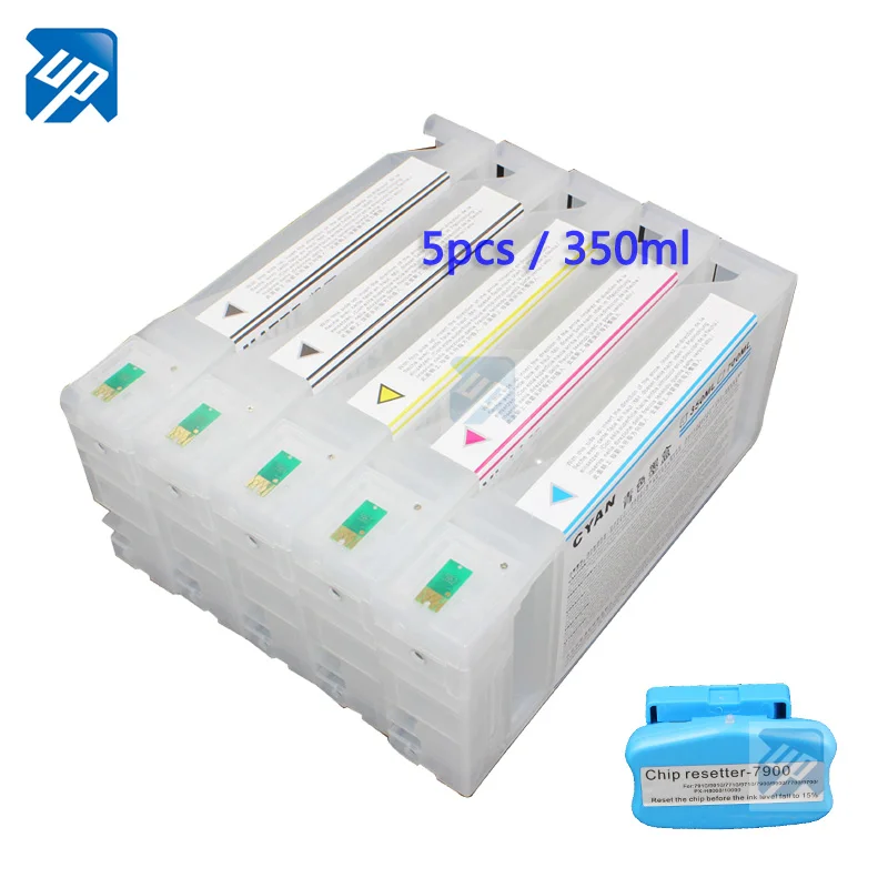350 мл 5 шт. многоразовый чернильный картридж для epson pro 7700 9700 7710 9710 с чипом + 1 чип