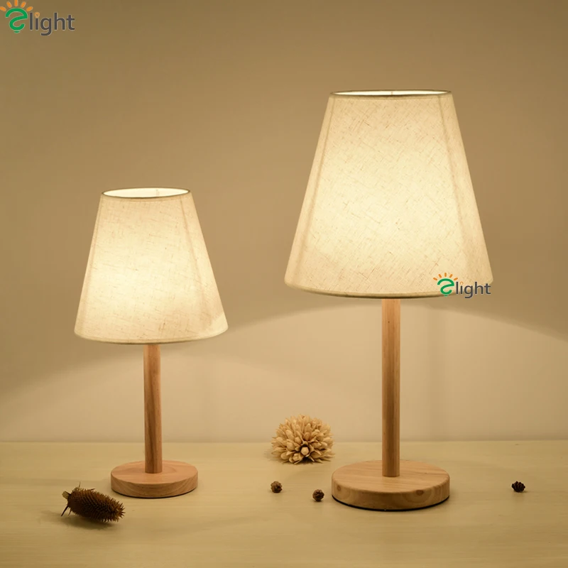 

Nordic Simple Wood E27 Led Table Lamp Creative Fabric Shades Bedroom Led Table Lights Led Table Lighting Light Led Desk Fixtures