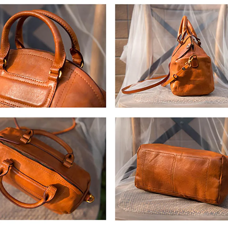 AETOO Fashion Crossbody bag, retro female portable shoulder cowhide bag, college Doctor mouth Gold Bag