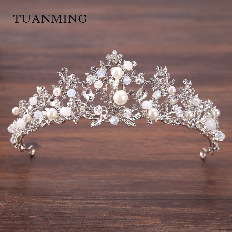 

Fashion Silver Wedding Hair Accessories Pearl Rhinestone Queen Tiaras And Crown For Wedding Women Bride Hair Jewelry Headpiece