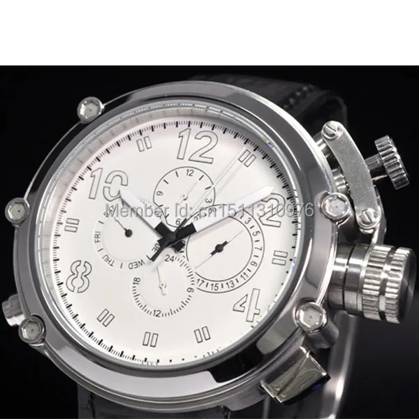 

parnis white dial solid stainless steel date weekday multifunction automatic mens watch P3