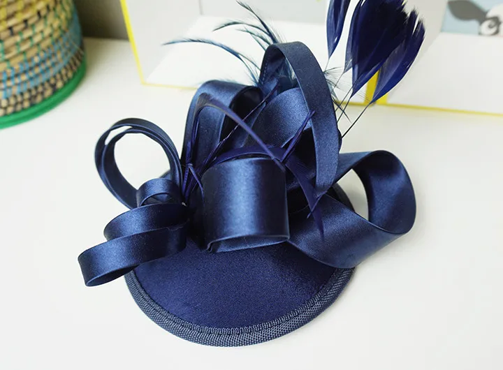  Freeshipping fashion elegant ladies royal fascinator linen santi bridal feather hat hairpins clips 