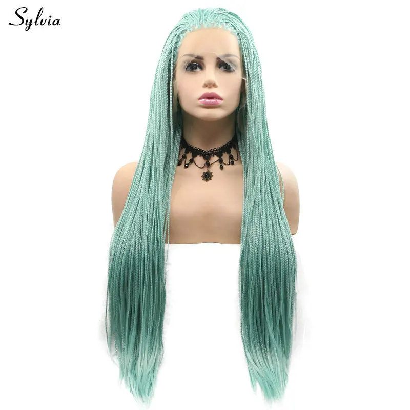 

Sylvia Bright Color Blue/Rose Red/Yellow Lace Front Wig for Peluca Cosplay High Temperature Synthetic Braided Box Braids Wigs