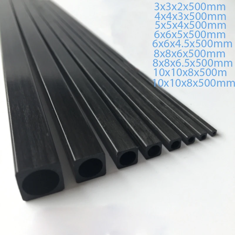 

6pcs 100% full carbon fiber square tube high strength length 500mm OD 3mm 4mm 5mm 6mm 8mm 10mm