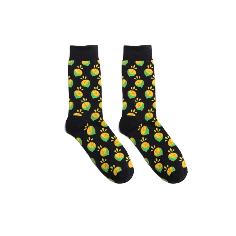PEONFLY, мужские носки, Мультяшные, банан и лимон, вишня, ананас, авокадо, фрукты, забавные, цветные, счастливые, Харадзюку, мужские, в стиле хип-хоп, хлопковые носки - Цвет: black jaundice