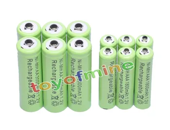 

6x AA 3000mAh + 6x AAA 1800mAh 1.2V NiMH Green Color Rechargeable Battery Cell 2A 3A