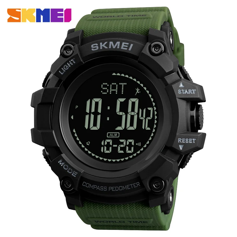 SKMEI Для мужские часы спортивные S шок военный компас шагомер калорий цифровые часы мужские наручные Водонепроницаемый электронные часы мужские - Цвет: army green
