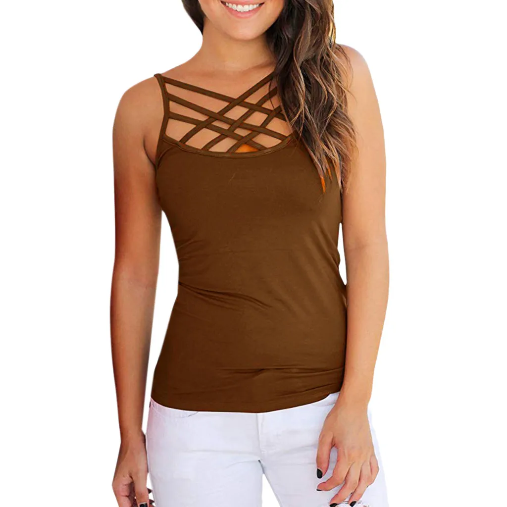 

Women's Criss Cross Summer Sleeveless Top Two-faced Personality Trend T-shirt Loose Solid T-shirts Vestido Casual #SYS