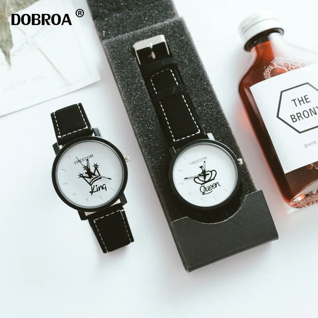 DOBROA Parejas Regalos Reloj 2019 British Fashion Casual QUEEN KING Crown Top Co DOBROA Parejas Regalos Reloj 2019 British Fashion Casual QUEEN KING Crown Top Co