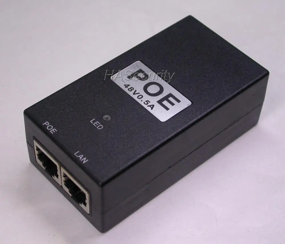 

POE injector for IP cameras IEEE802.3af AC100-240V / DC48V Mid-Span 4/5(+) 7/8(-) output 0.5A (max)