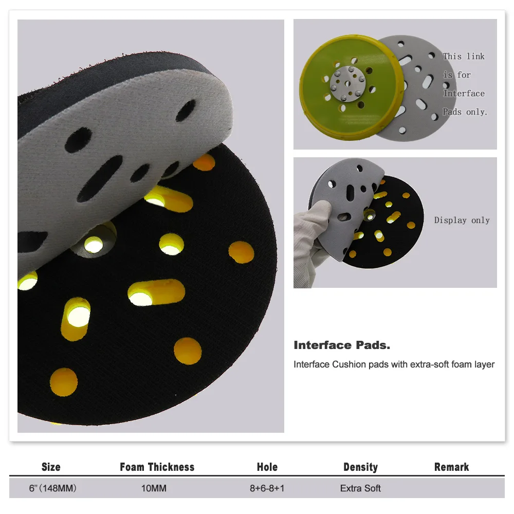 6 дюймов 150 мм мягкий интерфейс колодки 8+ 6/8+ 1 отверстия для крюк и петля шлифовальный диск подложка колодки электроинструменты аксессуары