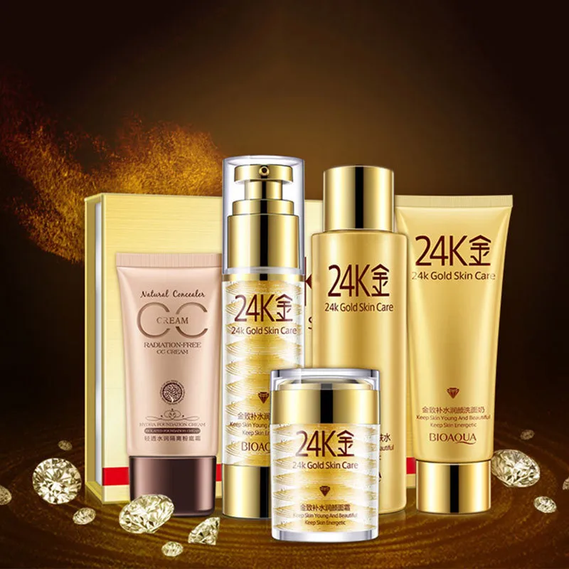 

BIOAQUA 24K Golden Skin Care Cream Moisturizing Whitening Lotion Facial Face Day Cream Beauty Makeup Cosmetics Set 5pcs/lot