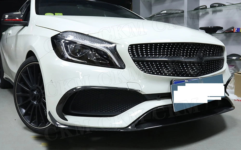 Класс передний спойлер для Benz W176 A200 A250 A45 AMG Facelift боковые разветвители Canards планки+ 8 шт. автомобиль передний бампер решетка украшение