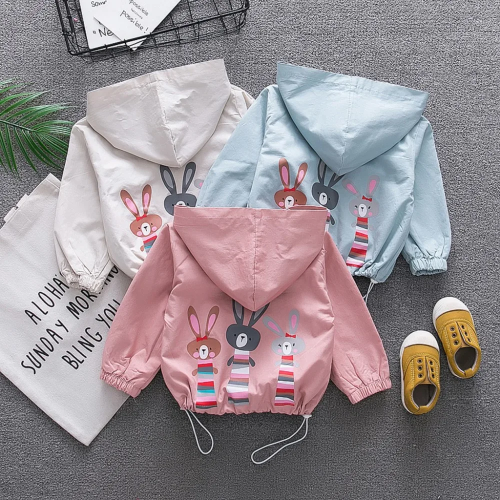 

children clothing 2019 autumn winter girls clothes Girls Boys Rabbit Pockets Floral Ruched Hooded Zipper Windproof Coat Top#40gy