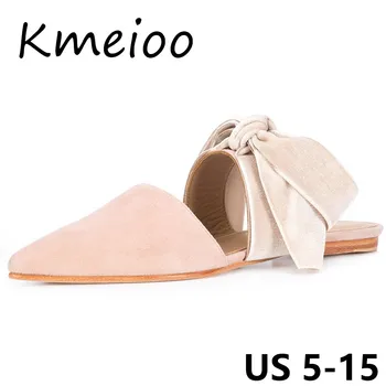 

Kmeioo Big Size Sweet Ladies Shoes Bow Tie Mules Butterfly-knot Flat Sandals Slip On Woman Shoes Riband Ring Dress Shoes