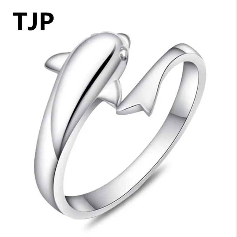 TJP Lovely Dolphin Lovers Adjustable Female Finger Rings Jewelry Silver Plated For Women Wedding Engagement Hot | Украшения и