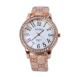 Модные креативные Для женщин часы Для женщин кварцевые часы лучший бренд Уникальный diamond dial любителей дизайна часы кожаные Наручные часы