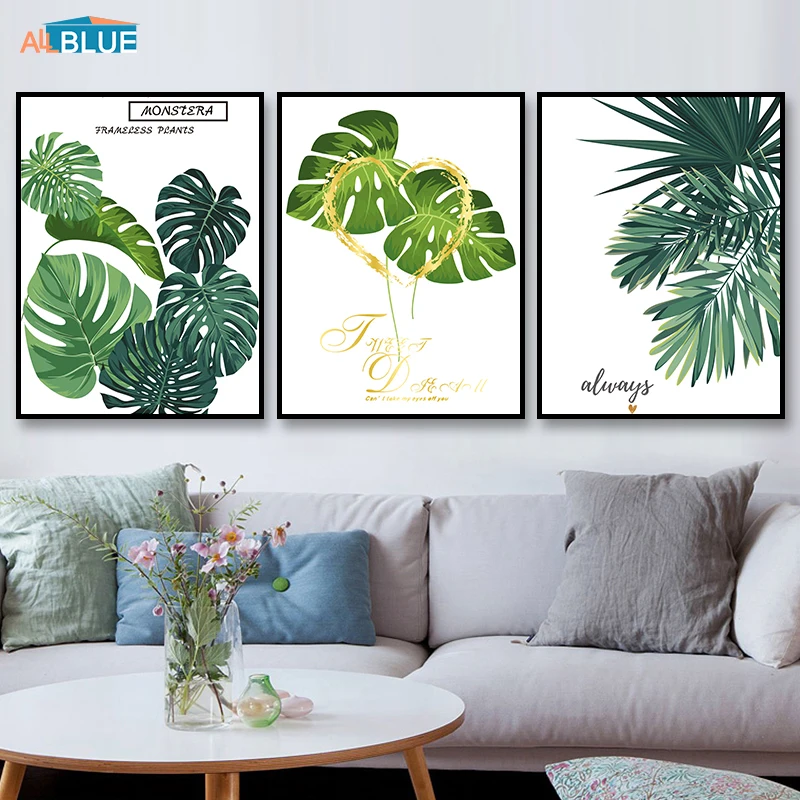 

Poster Nordic Green Wall Posters Nature Plant Leaf Gold Quote Print Canvas Painting Art Wall Pictures Living Room Decorative