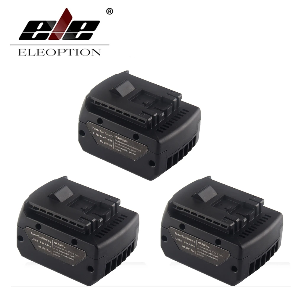 ELEOPTION 3 шт. 14.4 В 4.0ah 4000 мАч Перезаряжаемые литий-ионный Батарея для Bosch bat607 bat607g bat614