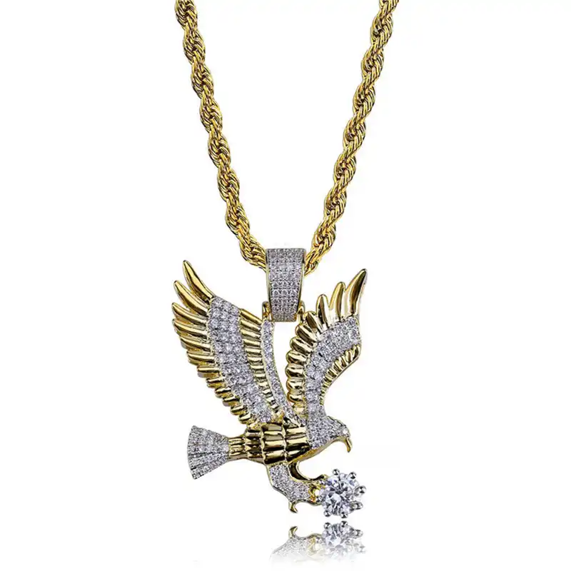 Iced Out Eagle Pendant Necklace With Gold Chain New Fashion Hip Hop Jewelry Cubic Zirconia Mens Necklace